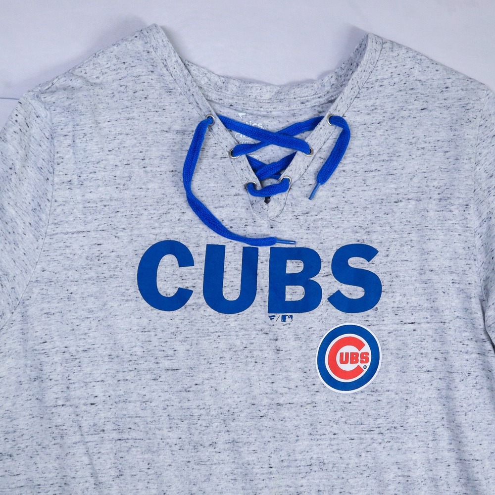 Fanatics Chicago Cubs T-Shirt Women 4X Grey Lace Up Neck Short Sleeve MLB Jersey - Picture 3 of 8